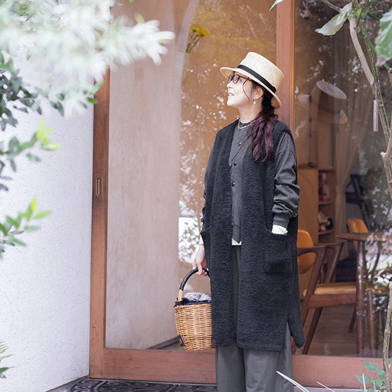 M+home ルミ ロングベスト S～M/M～Lサイズ ブラック/グレー/アイボリー