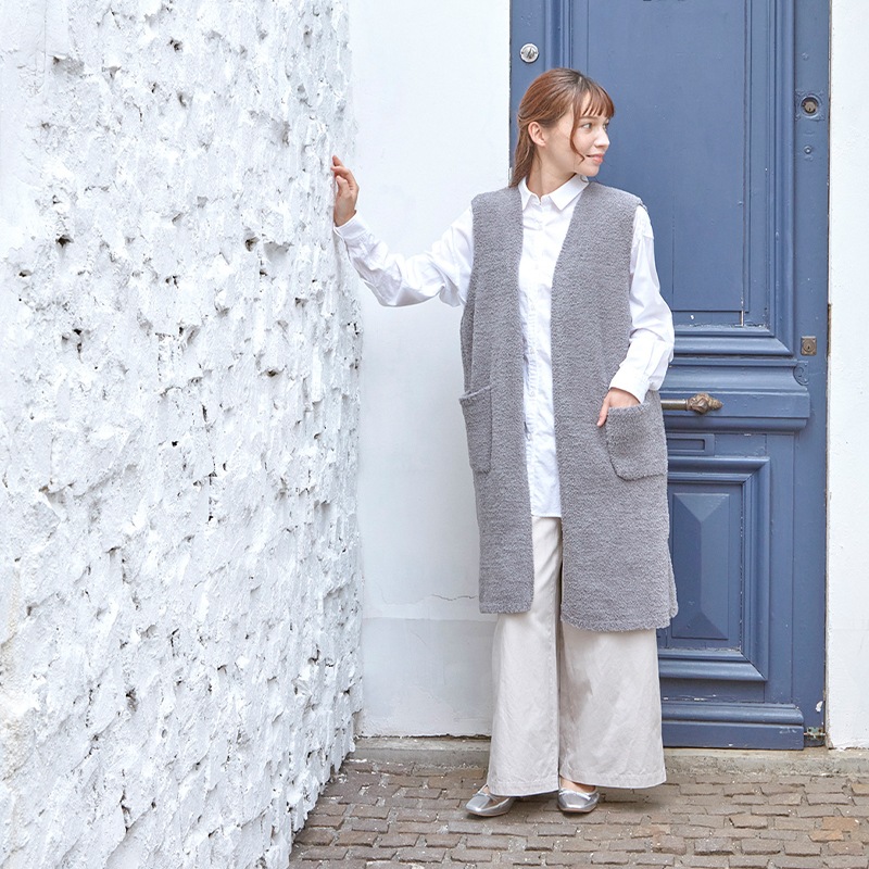 M+home ルミ ロングベスト S～M/M～Lサイズ ブラック/グレー/アイボリー