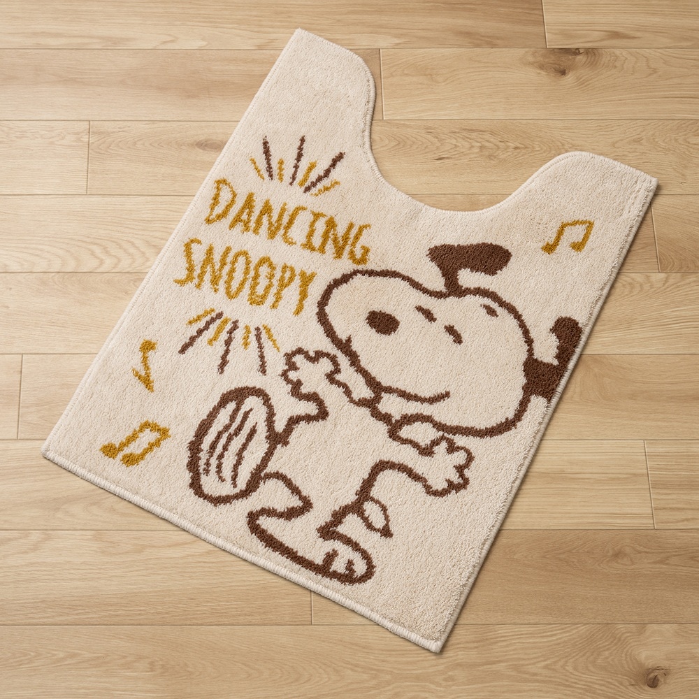 PEANUTS ハッピーダンス ロングトイレマット 約80×60cm ベージュ