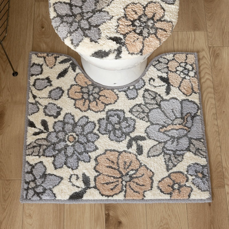 SDS シャーロット トイレマット 約55×60cm グレー/ローズ