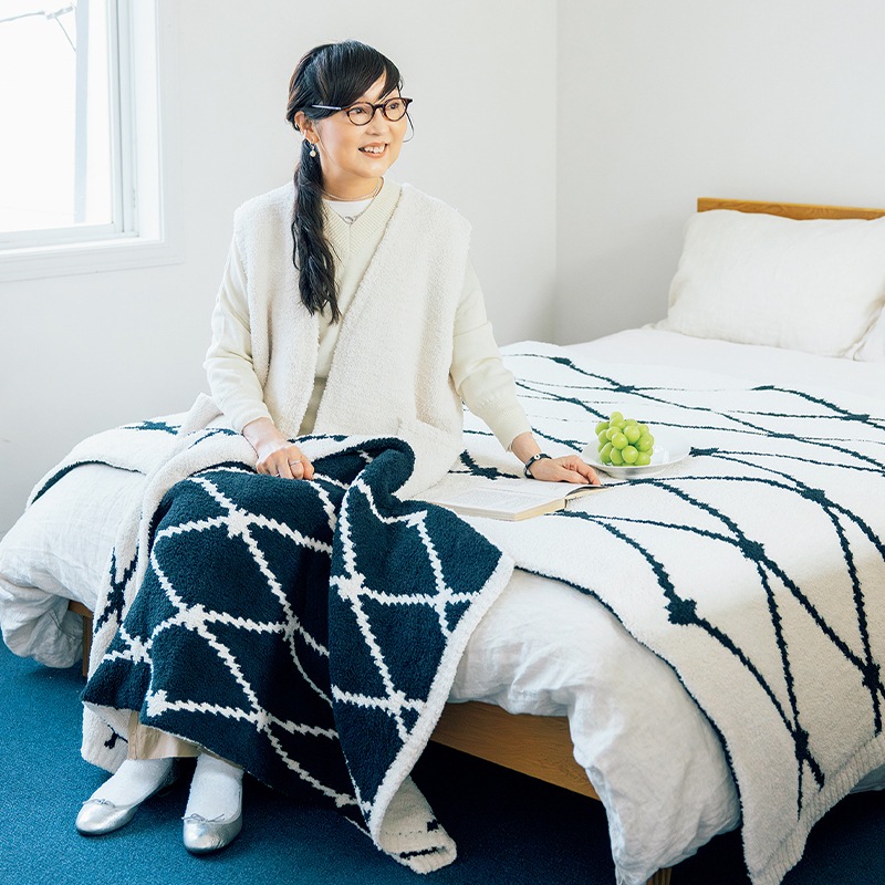 M+home クーラ ブランケット 約70×130cm ブラック/アイボリー