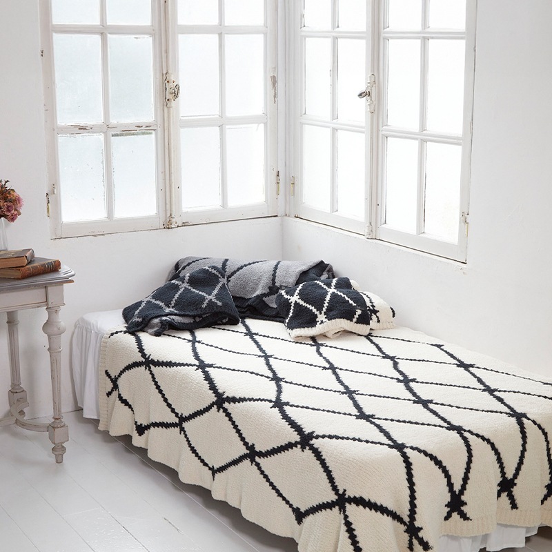 M+home クーラ ブランケット 約135×200cm ブラック/アイボリー