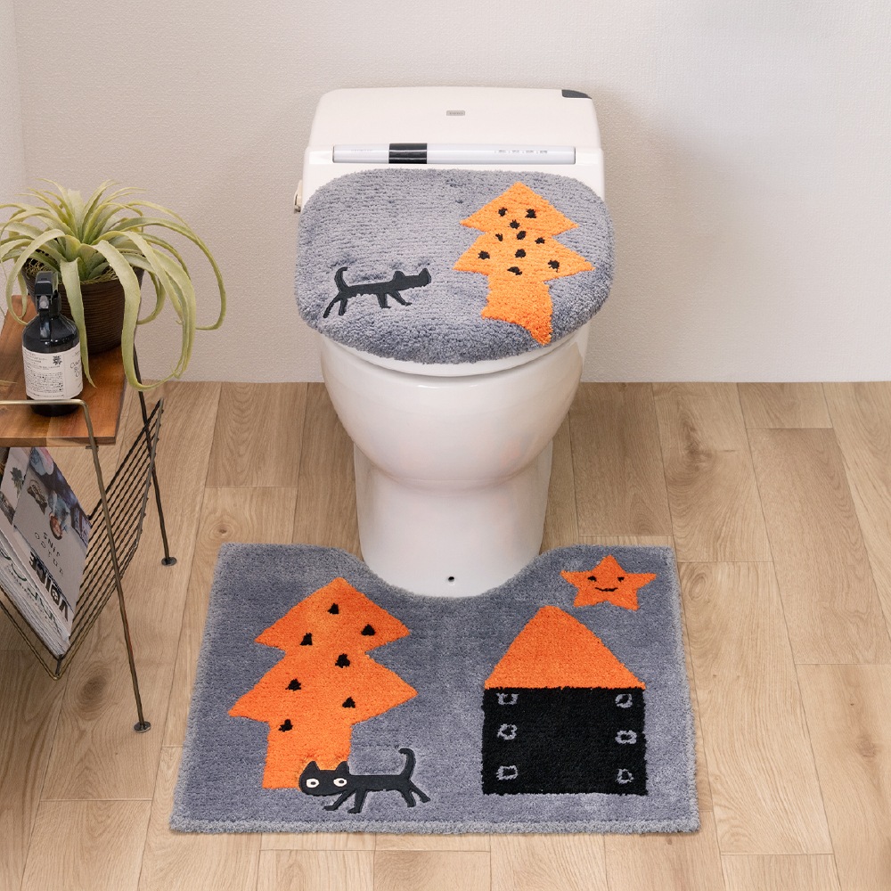 アツコマタノ 迷子のMEME BEBE トイレ2点セット トイレマット+兼用フタカバー（普通便座＆温水洗浄・暖房便座兼用） ブルー/アイボリー