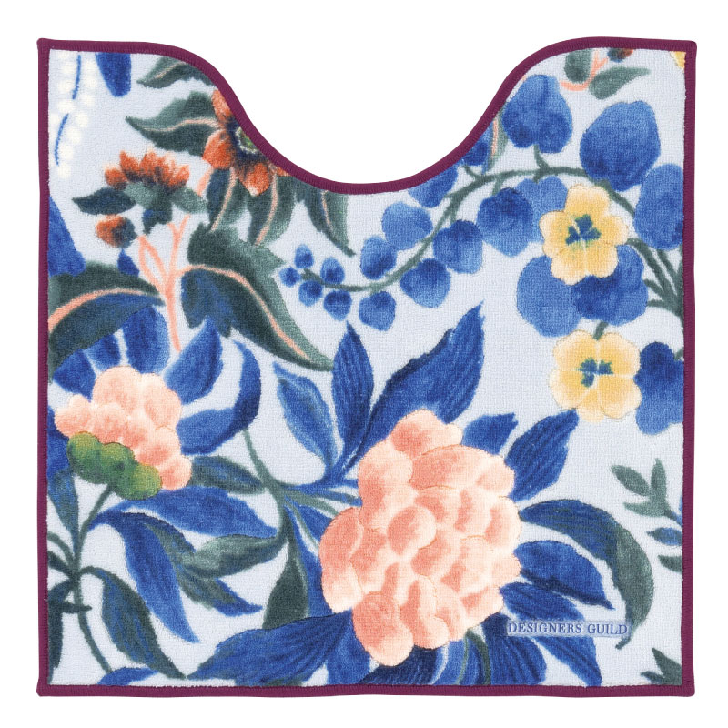 ★トイレマット 約63×63cm ブルー/ベージュ デザイナーズギルド イケバナ