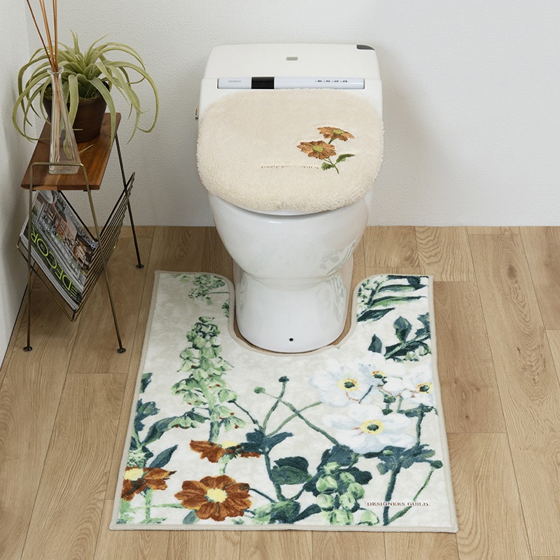 デザイナーズギルド アルテミシア トイレ2点セット 耳長トイレマット+兼用フタカバー アイボリー/ピンク