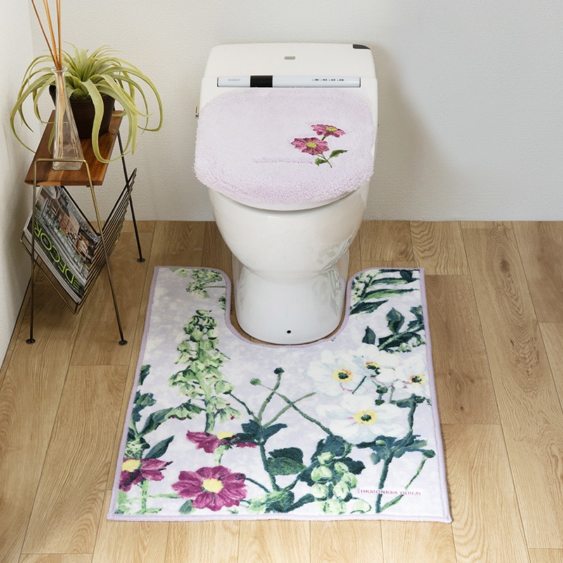 デザイナーズギルド アルテミシア トイレ2点セット 耳長トイレマット+兼用フタカバー アイボリー/ピンク