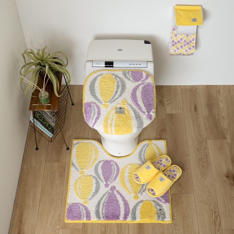 SDS Scandinavian Fika バルーン トイレ4点セット トイレマット+兼用フタカバー+スリッパ+ペーパーホルダーカバー ブルー/イエロー
