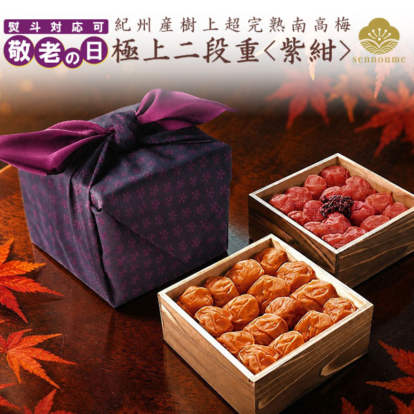 敬老の日ギフト 極上二段重<紫紺>京風呂敷包み 1200g【送料無料】