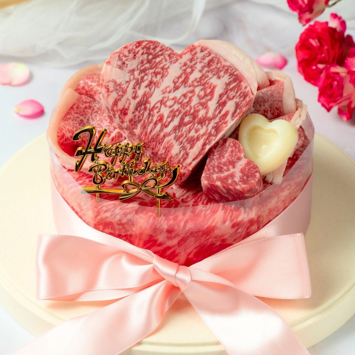 【国産牛】 ハート型ステーキ付き肉ケーキ