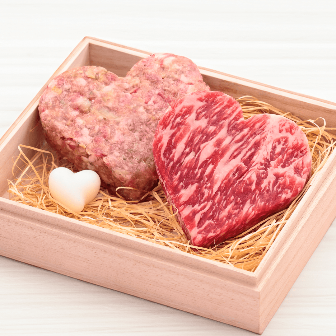 ハート型 国産牛ステーキ（約100g）&黒毛和牛入り牛100%ハンバーグ(約160g) 