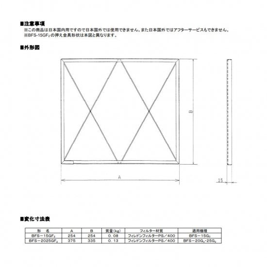 三菱 【BFS-15GF4】 産業用送風機システム部材 給排気グリル用フィルター 旧品番BFS-15GF2