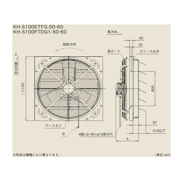 三菱 ソーワテクニカ 【KH-S100ETFG-60】※ 農事用有圧換気扇 シャッター一体型 羽根径100cm  旧品番：KH-S100ETEG-60 管理番号：3080