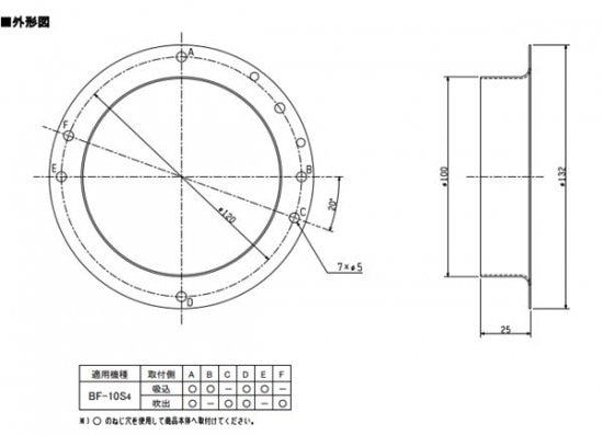 ▲三菱 【PS-10MF2】 換気扇用 片吸込形シロッコファン用部材 丸形フランジ  旧品番PS-10MF