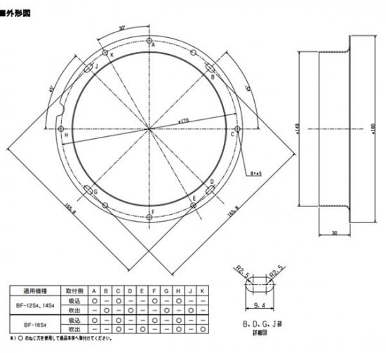 ▲三菱 【PS-15MF2】 換気扇用 片吸込形シロッコファン用部材 丸形フランジ  旧品番PS-15MF