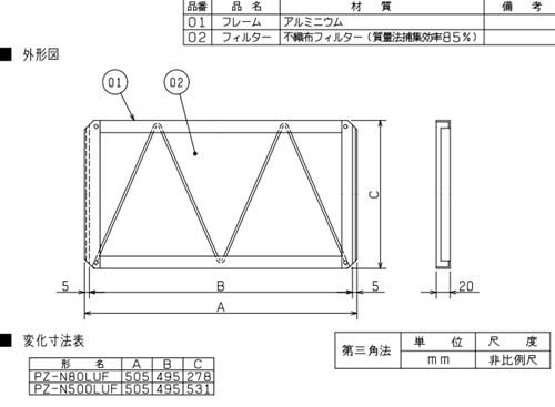 ▲三菱 【PZ-N80LUF】 換気扇 ビル用ロスナイユニット横形 フィルター   