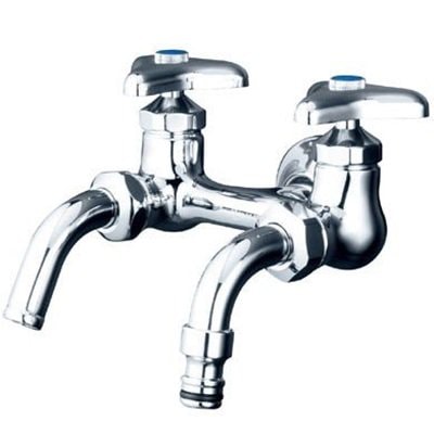 ▲KVK【K112SPJ】屋外ホース接続ノズル付二口水栓 蛇口 双口