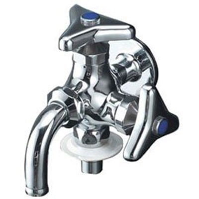 ▲KVK【K124BNJ】二口横水栓 ツバ付ワンタッチニップル付 蛇口 双口