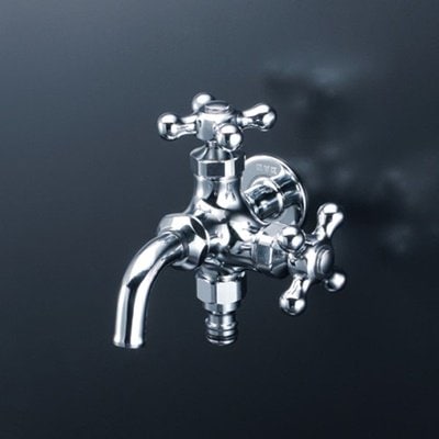 ▲KVK【K124CSPJ】屋外ホース接続ニップル付二口横水栓 