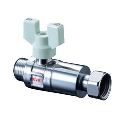 ▲KVK【K144-20】逆止弁付ボールバルブ20 おねじ×ナット型 20mm用 