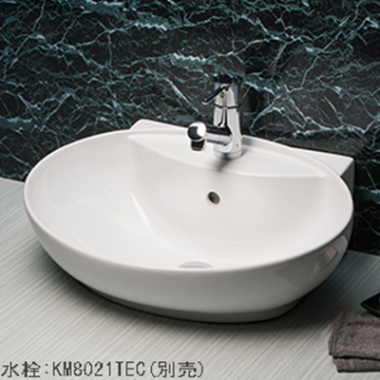 ▲KVK【KV880KVCTR】洗面器 ピュアホワイト 洗面化粧室 ポップアップ用穴付 