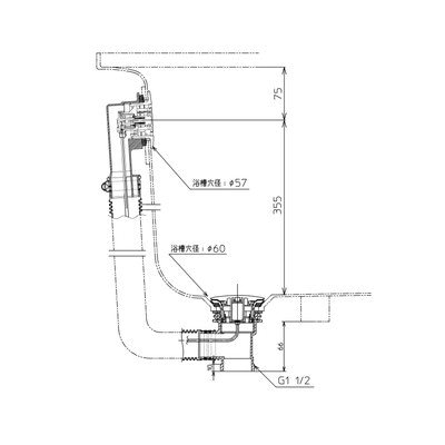 ▲TOTO【PZ6185】ポリバス用排水金具・ワンプッシュ  ワンプッシュ排水栓式 縦引き排水 浴室 受注生産品