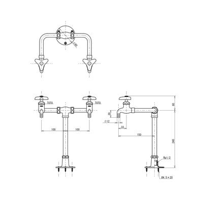 ◎TOTO【T42BU】台付化学水栓 2口 共用   受注生産品