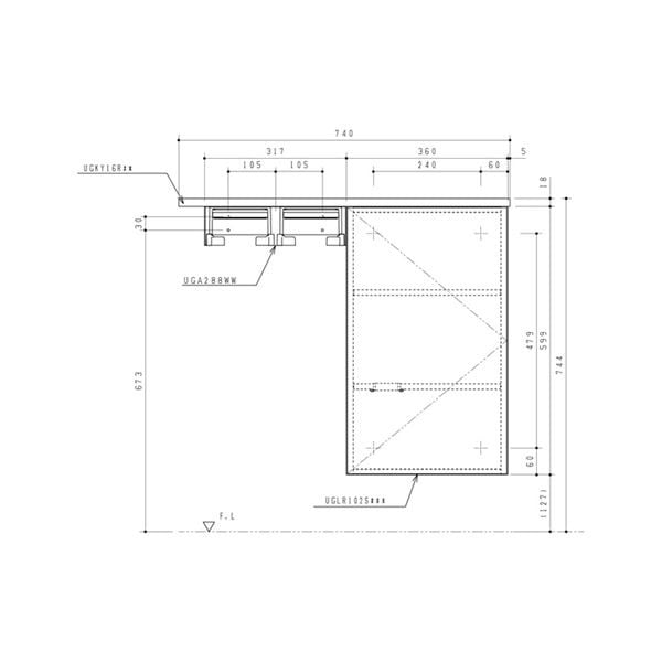 ▲TOTO【UYC06R】※フロア収納キャビネットセット  ワイドタイプ 740mm定寸  露出タイプ 右仕様 旧品番：UYC02RS