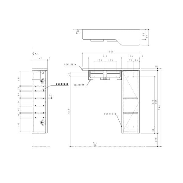 ▲TOTO【UYC07R】※フロア収納キャビネットセット  スリムタイプ 550mm定寸  露出タイプ 右仕様 旧品番：UYC03RS