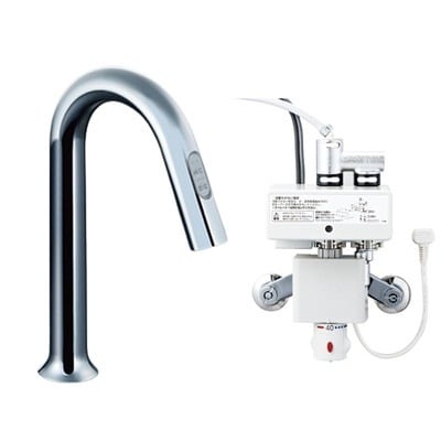 ♪LIXIL INAX【AM-313TCV1】洗面器･手洗器用自動水栓 オートマージュ グースネックタイプ 手動･湯水切替スイッチ付 排水栓なし