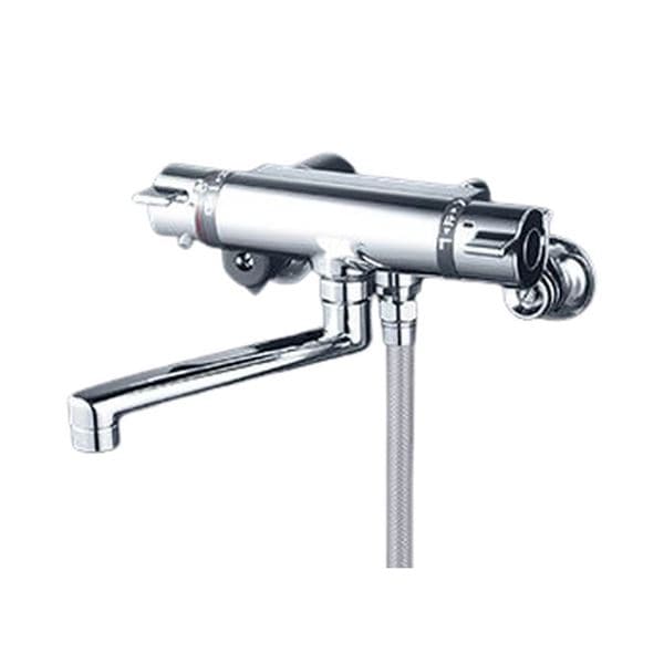 ▲KVK【KF800WTNS2】サーモスタット式シャワー メッキワンストップシャワーヘッド付 80㎜パイプ付 寒冷地仕様 浴室