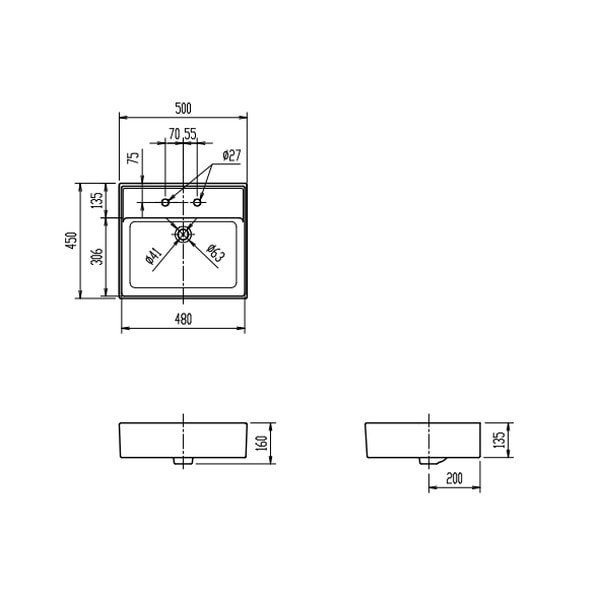 ♪LIXIL INAX【L-555N】※※※メーカー直送のみ※ 角形洗面器 ベッセル 壁付兼用式 管理番号：2580