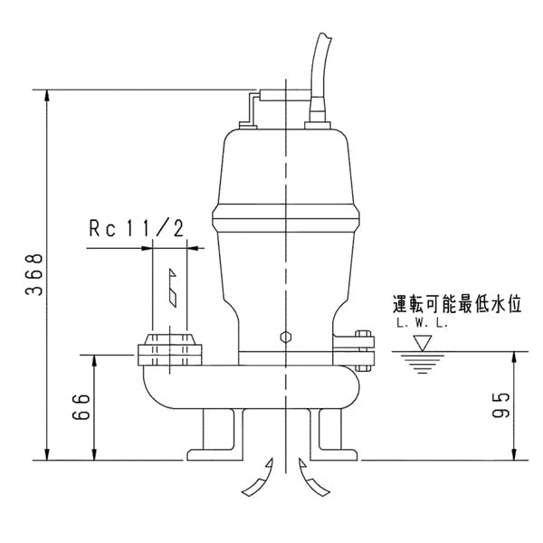 ▲荏原 【40DVS6.25SB】 雑排水ポンプ 単相 0.25kW 2極 60Hz モータ駆動 非自動形