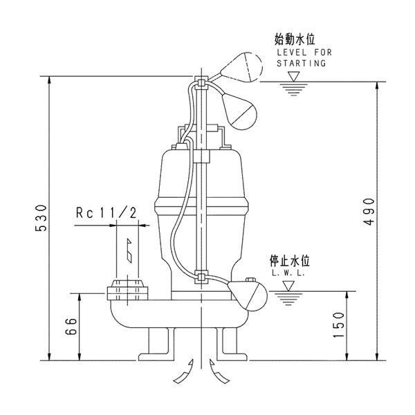 ▲荏原 【40DVSA5.15SA】 雑排水ポンプ 単相 0.15kW 2極 50Hz モータ駆動 自動形