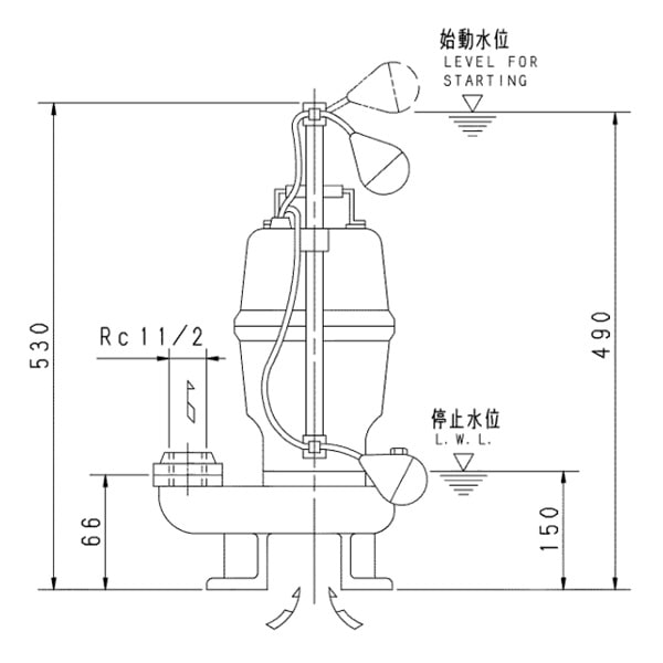 ▲荏原 【40DVSA5.25SB】 雑排水ポンプ 単相 0.25kW 2極 50Hz モータ駆動 自動形
