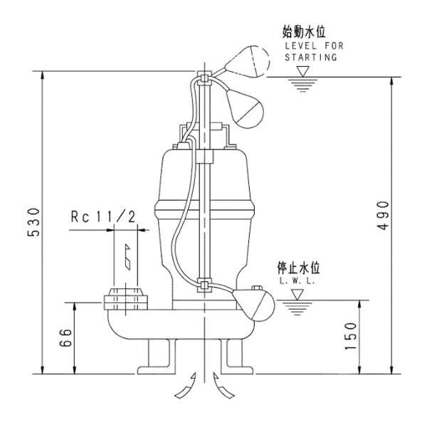 ▲荏原 【40DVSA6.25B】 雑排水ポンプ 三相 0.25kW 2極 60Hz モータ駆動 自動形