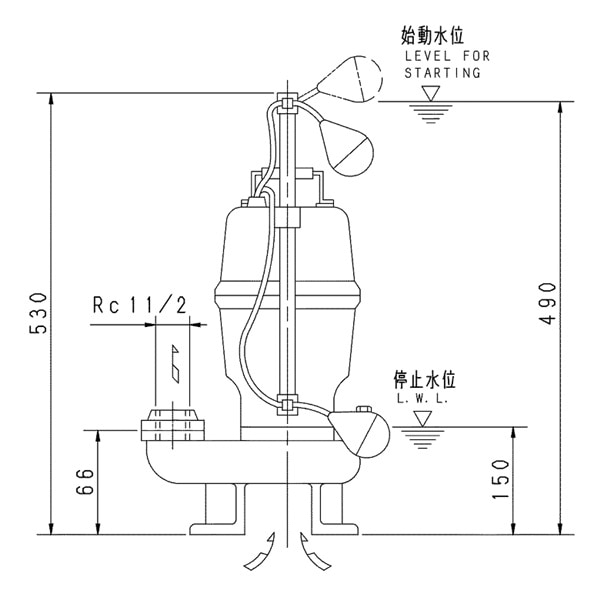 ▲荏原 【40DVSA6.25SB】 雑排水ポンプ 単相 0.25kW 2極 60Hz モータ駆動 自動形