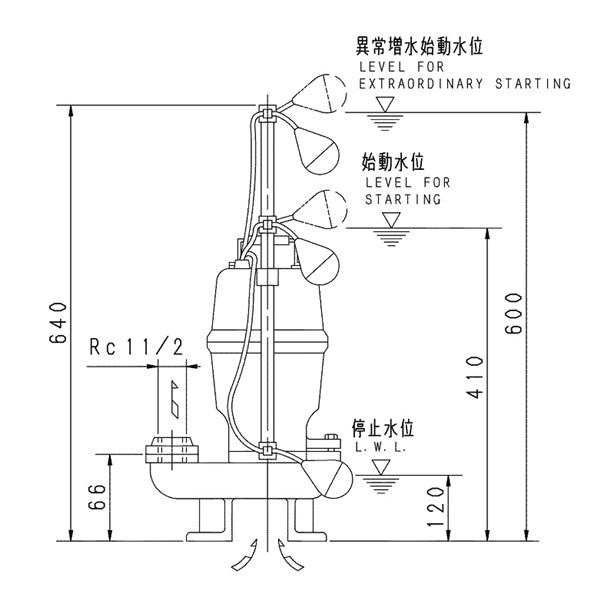▲荏原 【40DVSJ5.25SB】 雑排水ポンプ 単相 0.25kW 2極 50Hz モータ駆動 自動交互形