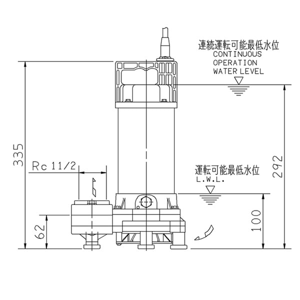 ▲荏原 【40DWS5.15SA】 雑排水ポンプ 単相 0.15kW 2極 50Hz モータ駆動 非自動形