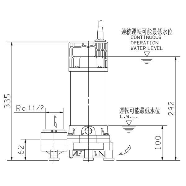 ▲荏原 【40DWS5.25B】 雑排水ポンプ 三相 0.25kW 2極 50Hz モータ駆動 非自動形