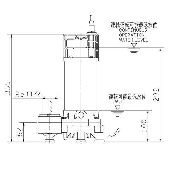 ▲荏原 【40DWS6.25SB】 雑排水ポンプ 単相 0.25kW 2極 60Hz モータ駆動 非自動形