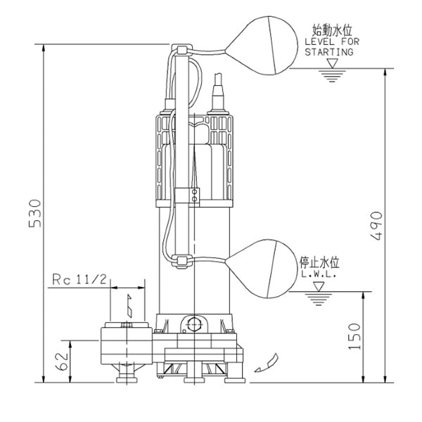 ▲荏原 【40DWSA5.25B】 雑排水ポンプ 三相 0.25kW 2極 50Hz モータ駆動 自動形
