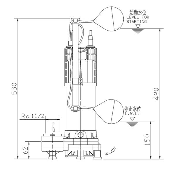 ▲荏原 【40DWSA5.25SB】 雑排水ポンプ 単相 0.25kW 2極 50Hz モータ駆動 自動形