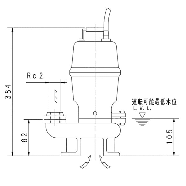 ▲荏原 【50DVS5.25SA】 セミベルテックス水中ポンプ 単相 0.25kW 2極 50Hz モータ駆動 非自動形