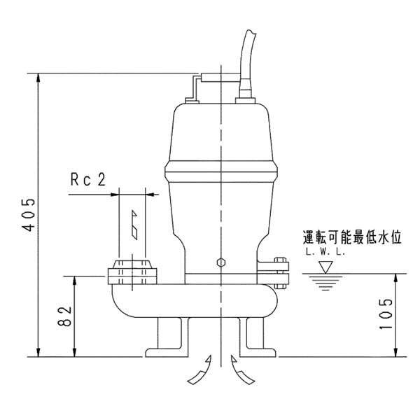 ▲荏原 【50DVS6.4B】 セミベルテックス水中ポンプ 三相 0.4kW 2極 60Hz モータ駆動 非自動形