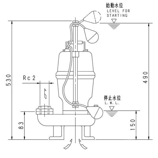 ▲荏原 【50DVSA5.15A】 セミベルテックス水中ポンプ 三相 0.15kW 2極 50Hz モータ駆動 自動形