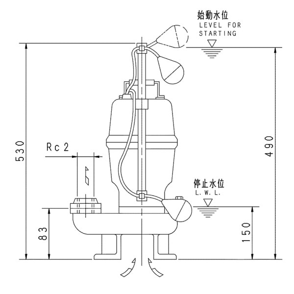 ▲荏原 【50DVSA5.15SA】 セミベルテックス水中ポンプ 単相 0.15kW 2極 50Hz モータ駆動 自動形 