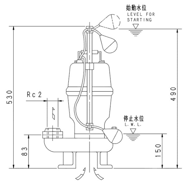 ▲荏原 【50DVSA6.15A】 セミベルテックス水中ポンプ 三相 0.15kW 2極 60Hz モータ駆動 自動形