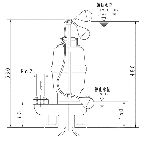 ▲荏原 【50DVSA6.15SA】 セミベルテックス水中ポンプ 単相 0.15kW 2極 60Hz モータ駆動 自動形
