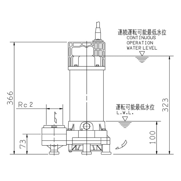 ▲荏原 【50DWS5.4SB】 雑排水ポンプ 単相 0.4kW 2極 50Hz モータ駆動 非自動形