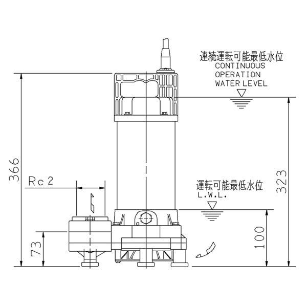 ▲荏原 【50DWS6.4SB】 雑排水ポンプ 単相 0.4kW 2極 60Hz モータ駆動 非自動形